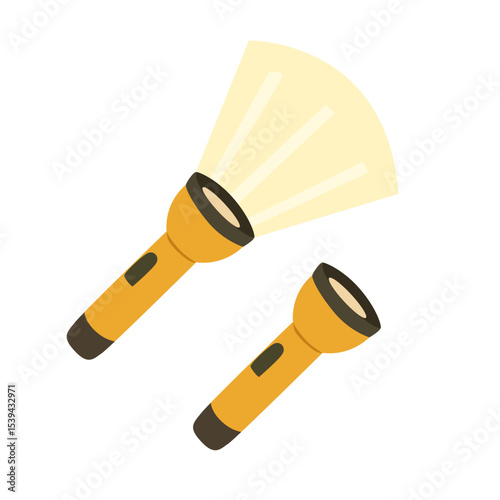 Yellow flashlight or electric torch clipart. Electronic device, household equipment. Camping elements.