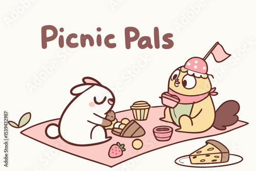 Cute animal friends enjoying a picnic