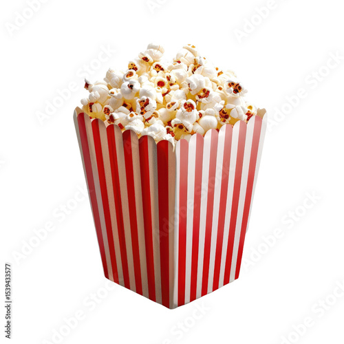 Delicious Buttery Popcorn in a Classic Red and White Striped Box Perfect for Movie Night Snacks and Cinema Concessions