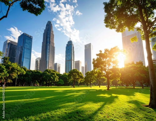 Lush parkland meets modern city skyline
