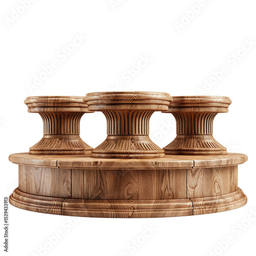 Elegant Wooden Pedestal Display Stand with Three Columns Perfect for Product Showcases or Interior Design