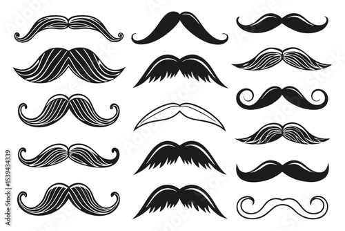 Diverse collection of classic and stylish mustache designs vector illustration for use
