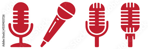 Microphone icons set. Karaoke mic. Podcast microphone. Collection of microphone silhouettes. Vector illustration
