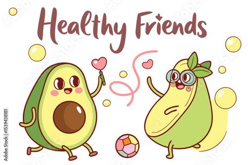 Cute doodle animal friends with avocado toast