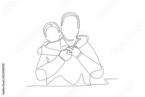 Grandparents with Grandchildren concept one-line drawing