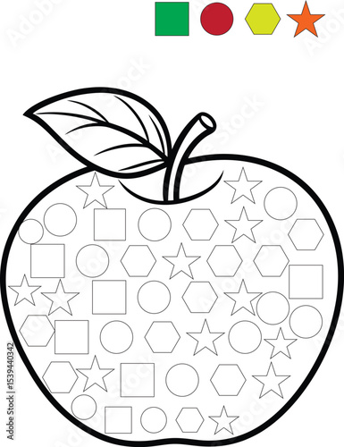 Apple Coloring Page with Shapes for Children s Education and Activity