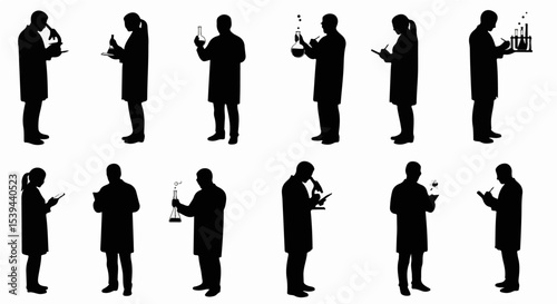 Silhouettes of Scientists Working in a Lab Conducting Experiments and Research