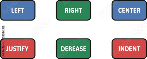Text formatting options and layout controls depicted with rectangular buttons in an array.