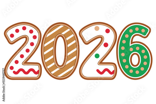 Festive gingerbread cookies forming the number 2026 for holiday celebration