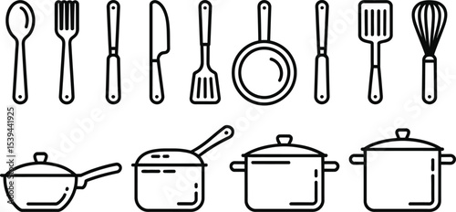 Black and white kitchen utensils vector illustration representing cooking culinary and food preparation