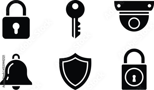 Set of security and protection icons representing safety and safeguarding with modern minimalist design