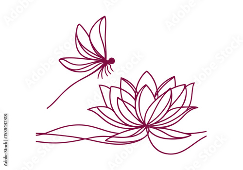Lotus Flower Continues Single Line Hand Drawn Natural Illustration Vector Isolated by AZ for Books, Arts, Design and Decoration Graphic Asset