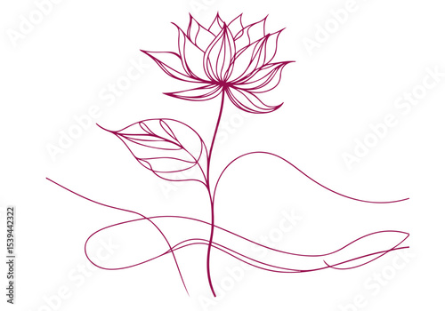 Lotus Flower Continues Single Line Hand Drawn Natural Illustration Vector Isolated by AZ for Books, Arts, Design and Decoration Graphic Asset