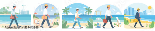 vector architect walking on the beach