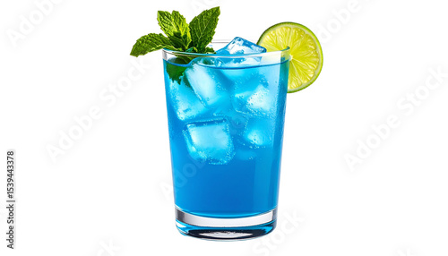Close up of a Blue Mojito Drink Isolated on White Background