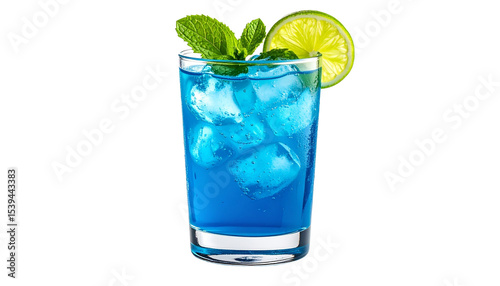 Close up of a Blue Mojito Drink Isolated on White Background