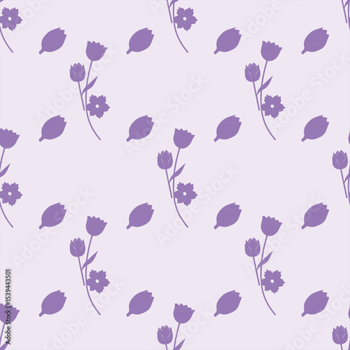 The purple seamless natural flower pattern with light purple background color with dark purple flower pattern expressing romantic sweet mood used for wallpapers, vector-style tiles.
