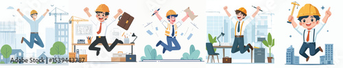 vector character architect celebration jumping