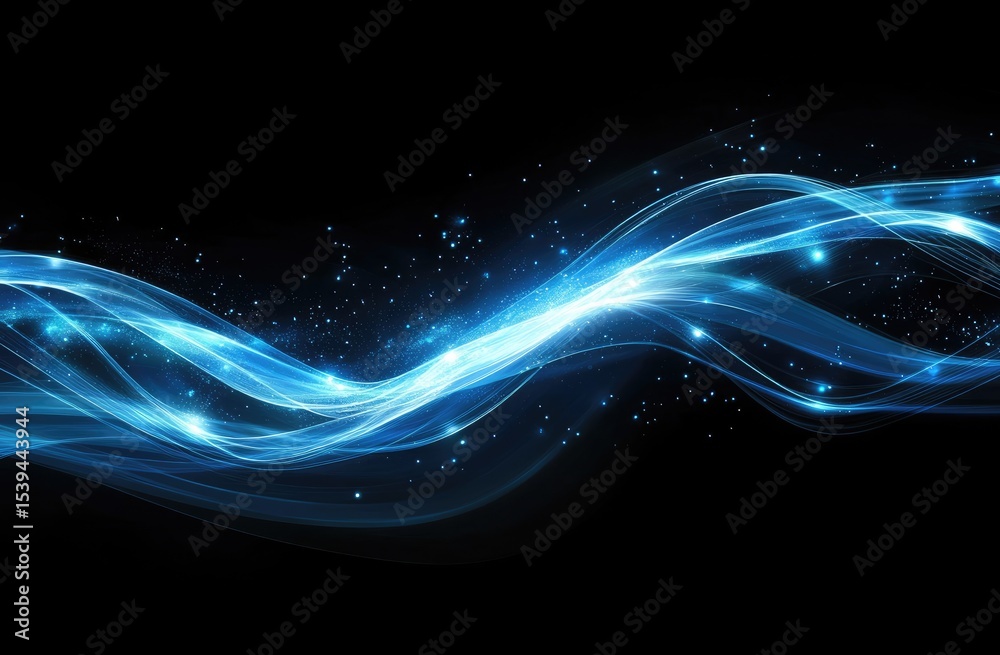 Fototapeta premium Abstract swirling blue energy waves against a black background