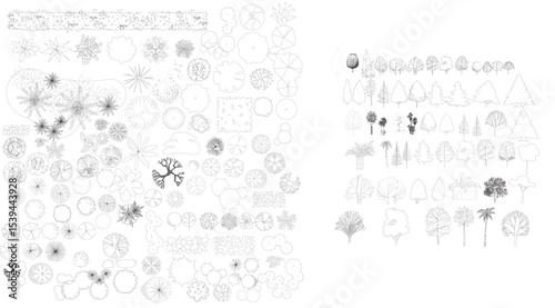Plot and tree side block Outline vector pattern