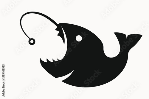 Anglerfish Silhouette A Striking Vector Illustration of a Deep-Sea Predator