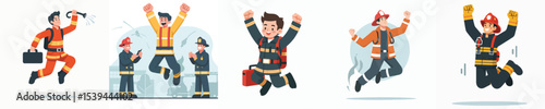 firefighter character vector celebration jumping