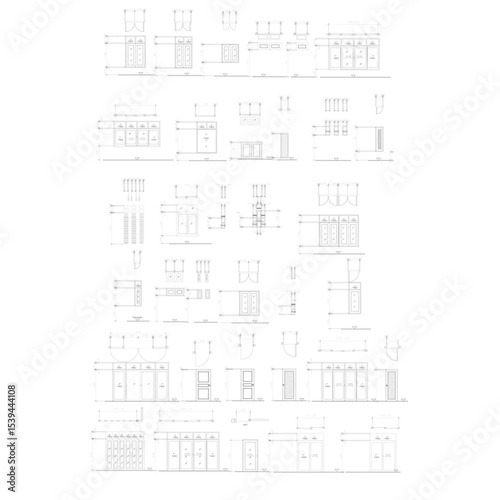 The 2d AutoCAD door-to-window type is used for buildings, interior and exterior, vector style with dimensions.