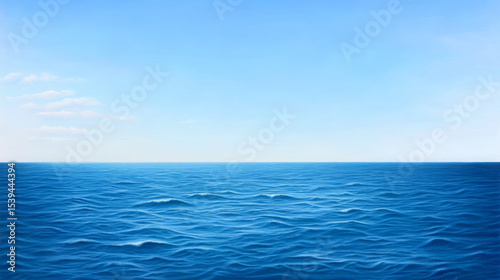 Blue ocean horizon with tranquil waves under clear sky, peaceful and calm seascape view