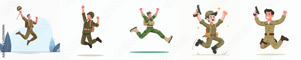 Fototapeta premium soldier character vector celebration jumping