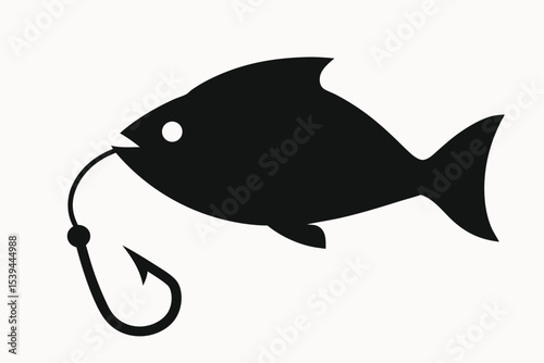 Silhouette of Fish Caught on a Hook Fishing Icon Illustration