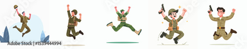 soldier character vector celebration jumping