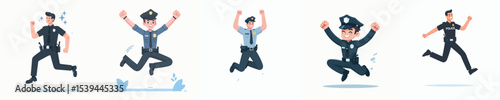 a bunch of police vectors celebrating jumping