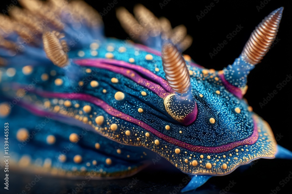 Obraz premium Vibrant Nudibranch Sea Slug with Textured Cerata and Vivid Blue Coloration