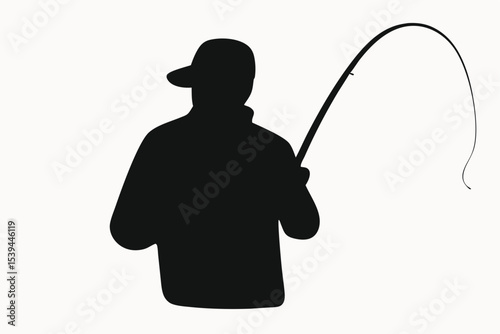 Silhouette of a Fisherman Casting a Fishing Rod Angler Illustration