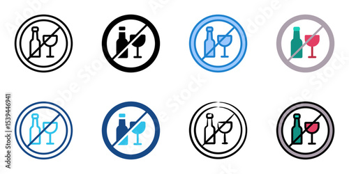No alcohol icon set multiple style collection 
