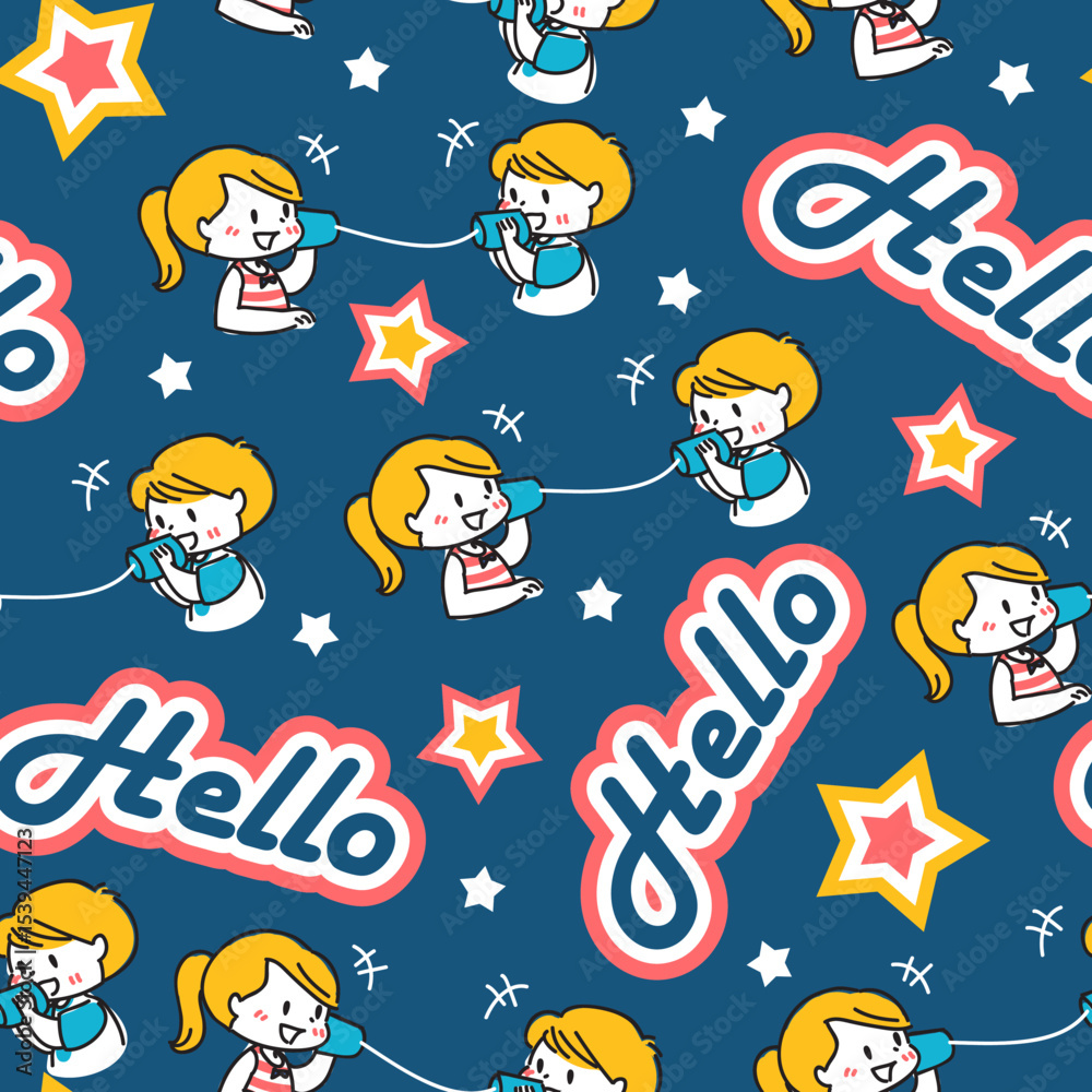 Obraz premium Hello My Friends Tin Phone Communication Pattern can be use for background, template, and apparel design