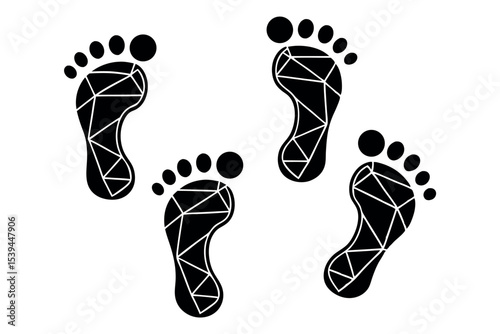 Geometric footprints in black color on white background for design projects