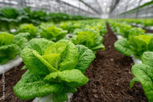 Leaf Lettuce Growing in Rows Inside a Greenhouse for Commercial Agriculture