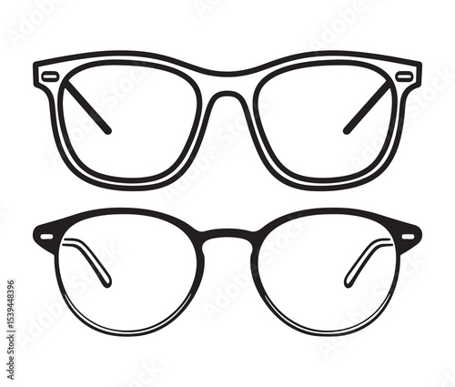 Glasses on white background. Minimal eyeglasses clipart – retro optical frame design.