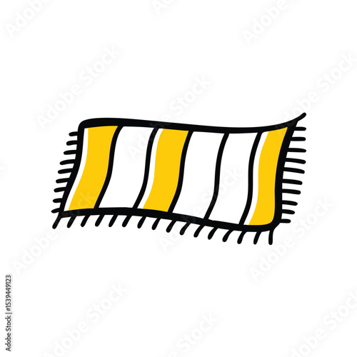 Yellow and white striped beach towel doodle art illustration