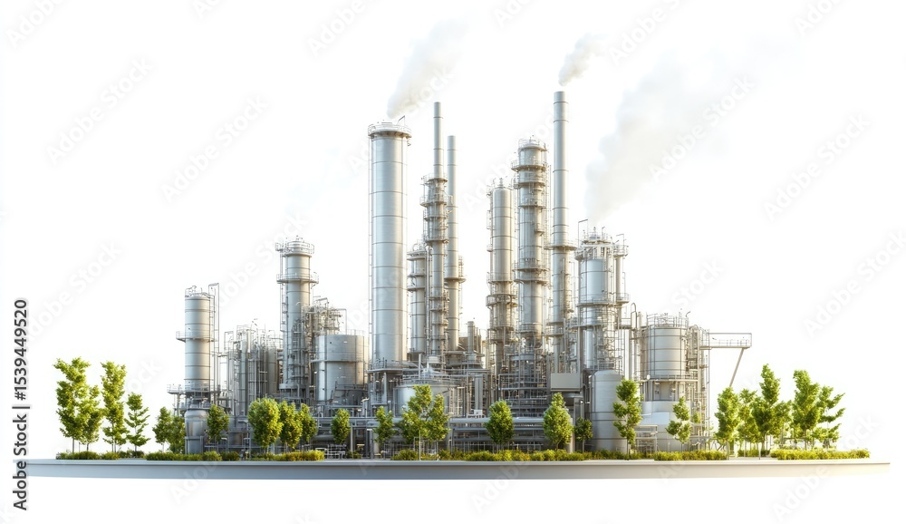 Obraz premium Industrial complex with smokestacks and greenery