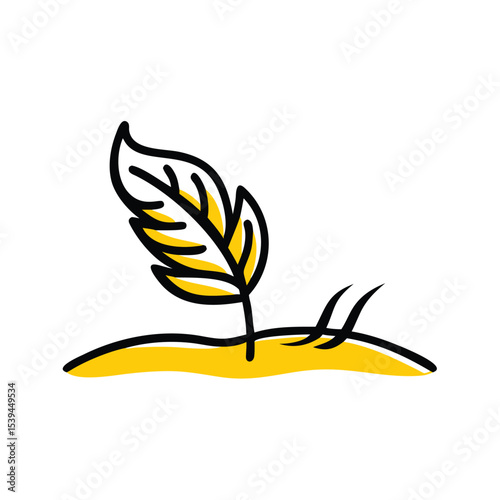 Yellow doodle art seedling growing in soil