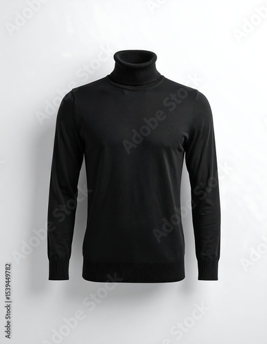 Black turtleneck sweater with studio shot.