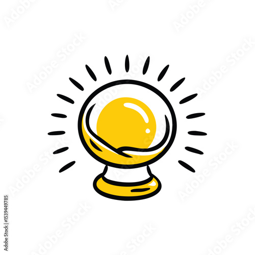 Bright yellow crystal ball doodle art fortune teller