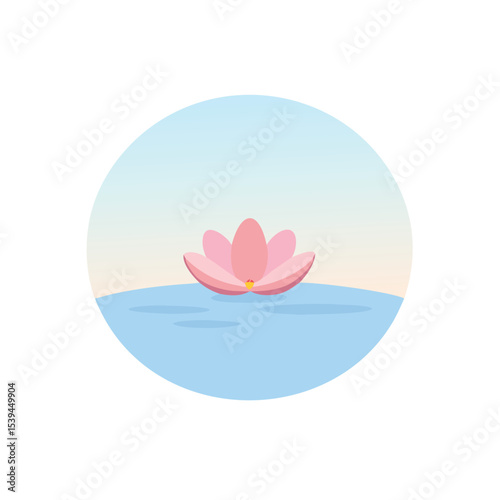 Serene pink lotus flower floating on calm water doodle art