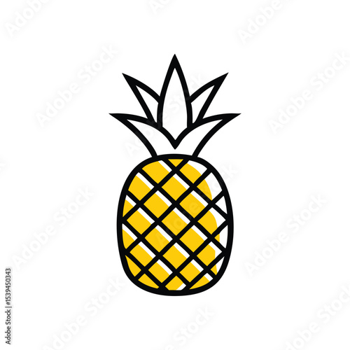 Yellow pineapple doodle art tropical fruit icon illustration
