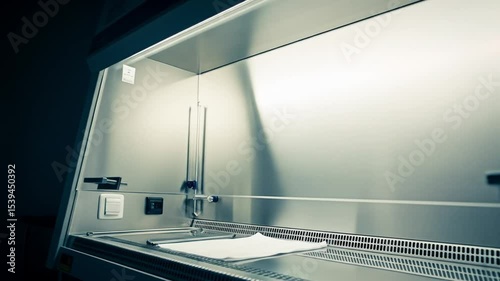 laboratory technician working with a biosafety cabinet in a clean lab environment