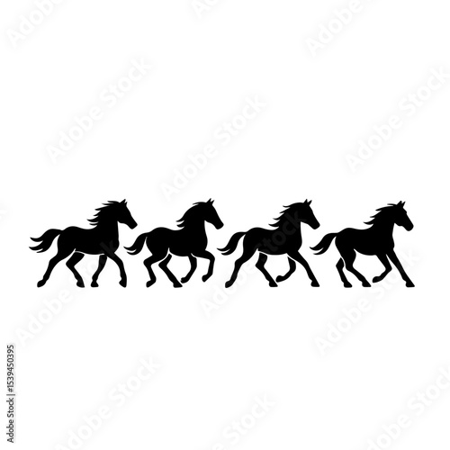 Vector illustration of runing horses | changeable in size and color | silhouette of black runing horse