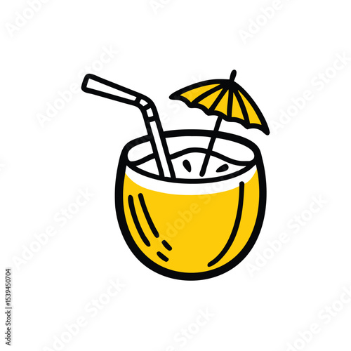 Tropical coconut drink doodle art summer beach cocktail illustration