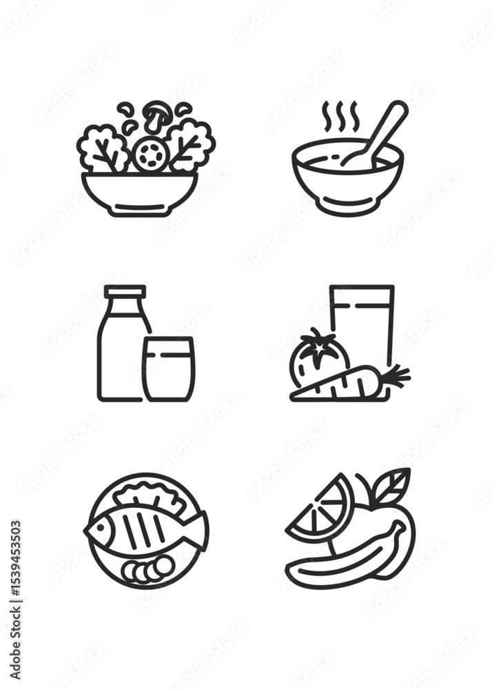 Fototapeta premium Simple Set of Healthy Food Related Vector Line Icons